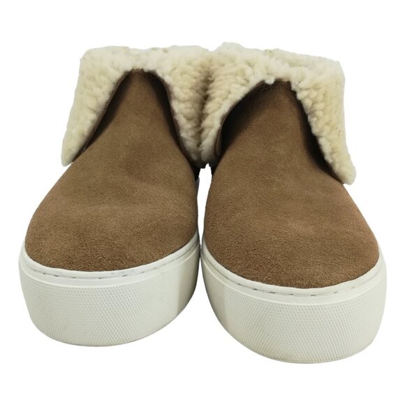 Ugg Lynus Chestnut Suede Sheepskin Fold Over Low Boots Size 7 Ankle Shearling - Picture 2 of 11